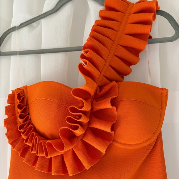 Elegant Orange Ruffle Dress - Picture 2 of 4
